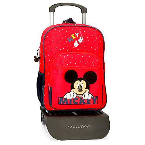 Disney Happy Mickey Mochila con Carro Rojo 28,5x38x12 cms Poliéster 13.68L