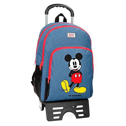 Disney Mickey Blue Mochila Doble Compartimento con Carro Azul 33x44x13,5 cms Poliéster 19.6L