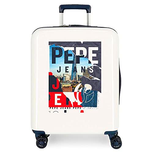 Pepe Jeans Digital Maleta de Cabina Blanco 40x55x20 cms Rígida ABS Cierre TSA Integrado 38,4 2 kgs 4 Ruedas Dobles Equipaje de Mano