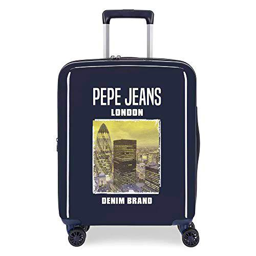 Pepe Jeans Nolan Maleta de Cabina Azul 40x55x20 cms Rígida ABS Cierre TSA Integrado 38,4L 2 kgs 4 Ruedas Dobles Equipaje de Mano