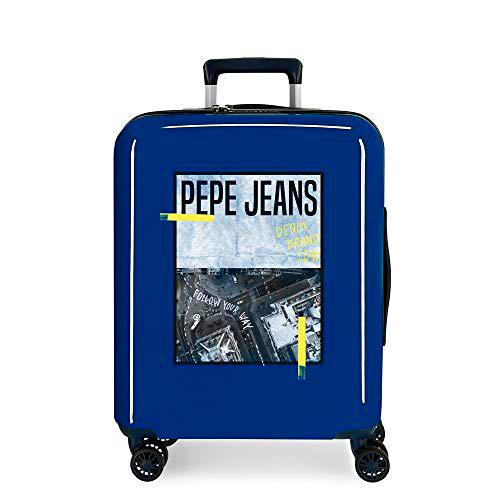 Pepe Jeans Nolan Maleta de Cabina Azul 40x55x20 cms Rígida ABS Cierre TSA Integrado 38,4L 2 kgs 4 Ruedas Dobles Equipaje de Mano