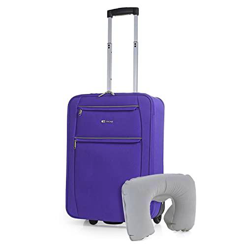 ITACA - Maleta Cabina Avion 55x40x20 Trolley 2 Ruedas de poliéster EVA con Almohada Cervical