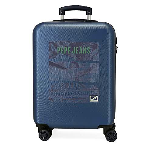 Pepe Jeans Davis Maleta de Cabina Azul 38x55x20 cms Rígida ABS Cierre de combinación Lateral 35L 2 kgs 4 Ruedas Dobles Equipaje de Mano