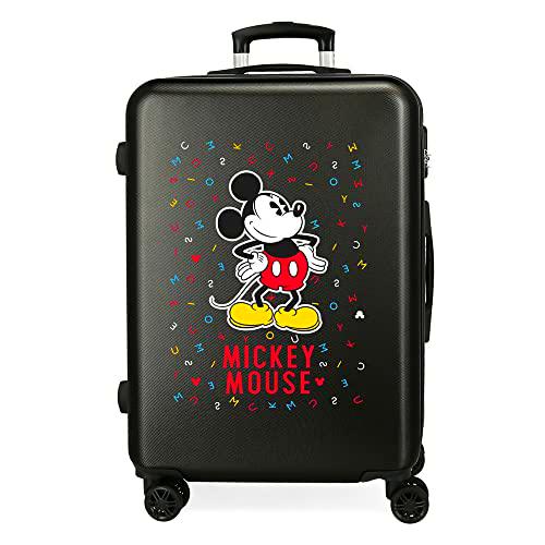 Maleta mediana Mickey letras rígida 68cm negra