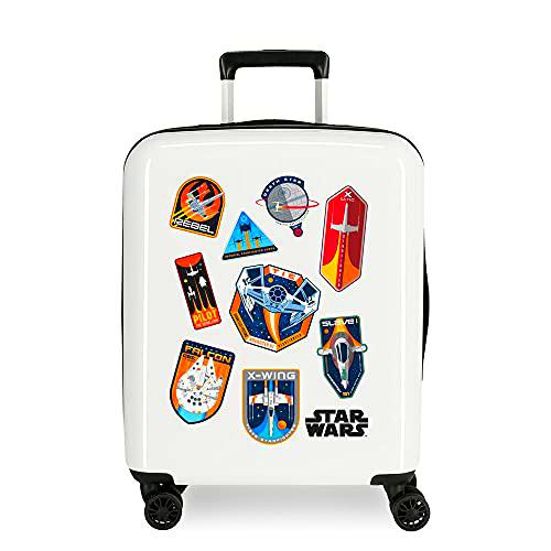 Star Wars Badges Maleta de cabina Blanco 40x55x20 cms Rígida ABS Cierre TSA integrado 38,4 2 kgs 4 Ruedas dobles Equipaje de Mano