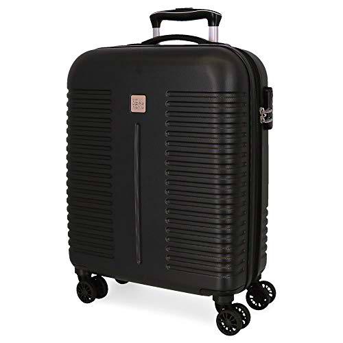 Roll Road India Maleta de Cabina Negro 40x55x20 cms Rígida ABS Cierre combinación 37L 2,6Kgs 4 Ruedas Dobles Extensible Equipaje de Mano