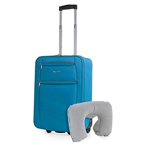 ITACA - Maleta Cabina Avion 55x40x20 Trolley 2 Ruedas de poliéster EVA con Almohada Cervical