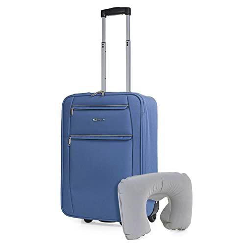 ITACA - Maleta Cabina Avion 55x40x20 Trolley 2 Ruedas de poliéster EVA con Almohada Cervical