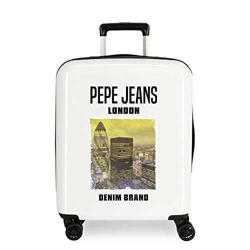 Pepe Jeans Nolan Maleta de Cabina Blanca 40x55x20 cms Rígida ABS Cierre TSA Integrado 38,4L 2 kgs 4 Ruedas Dobles Equipaje de Mano