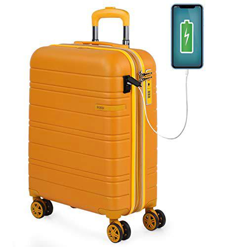 JASLEN - Maleta Cabina Avion Pequeña con 4 Ruedas 55x40x20 Extensible Hombre Mujer Rígida [Conector para carga USB] Trolley Equipaje de Mano Candado con Combinacion TSA 1712