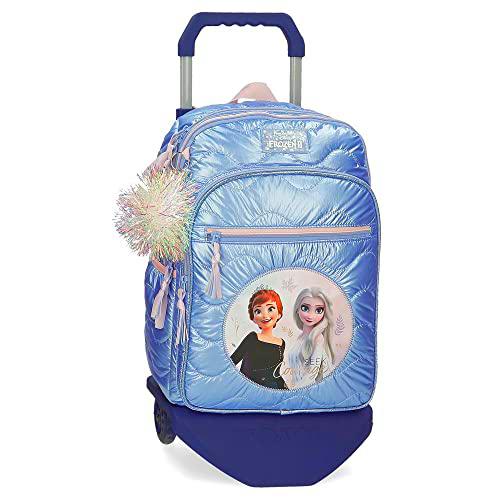 Disney Frozen Seek Courage Mochila Escolar Doble Compartimento con Carro Azul 30x40x13 cms Poliéster 15,6L