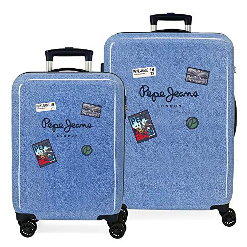 Pepe Jeans Digital Juego de Maletas Azul 55/68 cms Rígida ABS Cierre de combinación Lateral 104L 6 kgs 4 Ruedas Dobles Equipaje de Mano