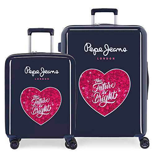 Pepe Jeans Bright Juego de Maletas Azul 55/70 cms Rígida ABS Cierre TSA Integrado 119,5L 7,1 kgs 4 Ruedas Dobles Equipaje de Mano