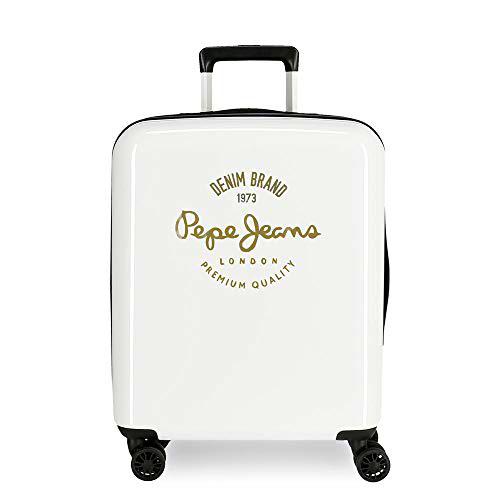 Pepe Jeans Nolan Maleta de Cabina Blanca 40x55x20 cms Rígida ABS Cierre TSA Integrado 38,4L 2 kgs 4 Ruedas Dobles Equipaje de Mano