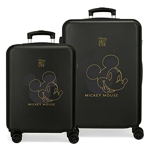 Disney Mickey Outline Juego de Maletas Negro 55/65 cms Rígida ABS Cierre de combinación Lateral 91L 6 kgs 4 Ruedas Dobles