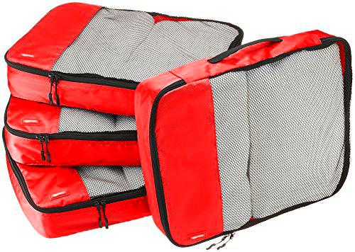 Amazon Basics - Bolsas de equipaje grandes (4 unidades), Rojo