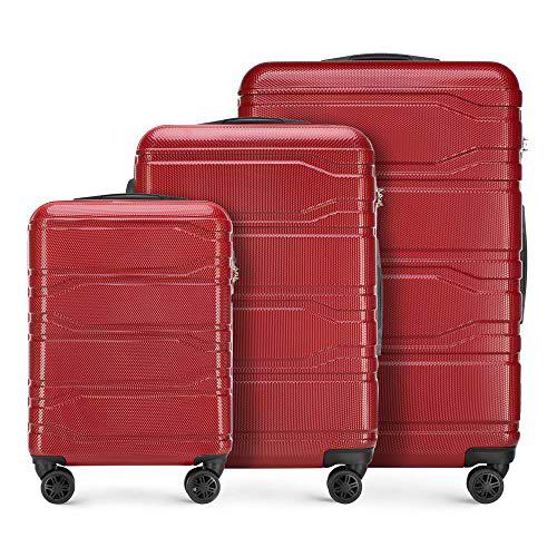 Estuche rígido Maleta Trolley Set 3 Piezas. Ligero de Wittchen 4 Ruedas giratorias con Cerradura de combinación Conchas duras Peso 9.9 kg Rojo