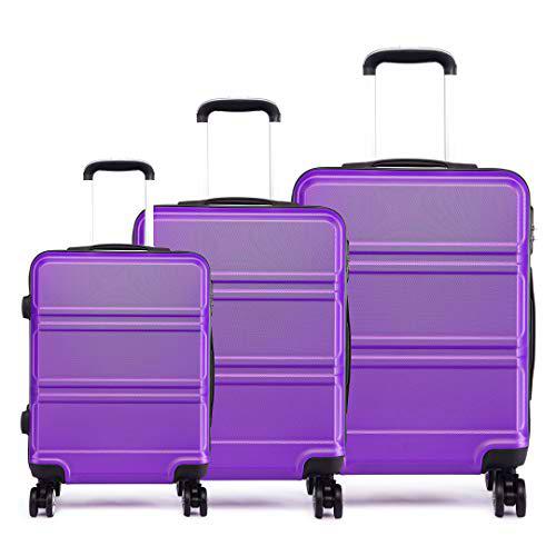 Kono Juego de Equipaje de 3 Piezas 4 Ruedas Spinner Trolley Maleta Ligera ABS Equipaje 20&quot; 24&quot; 28&quot; (3 Piezas Set púrpura)