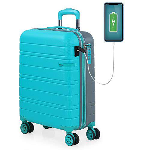 JASLEN - Maleta Cabina Avion Pequeña con 4 Ruedas 55x40x20 Extensible Hombre Mujer Rígida [Conector para Carga USB] Trolley Equipaje de Mano Candado con Combinacion TSA 171250