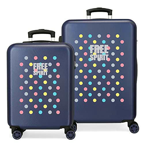 MOVOM Free Dots Juego de Maletas 55/68 cm Rígida ABS Cierre combinación 104 L 4 Ruedas Dobles Equipaje de Mano, Azul