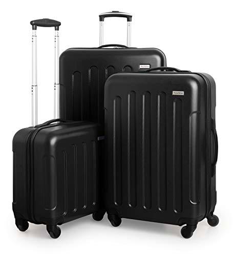 Suitline S3 - Set de Equipaje, 3 Maletas rigidas, Equipaje de Mano para Cabina + Maleta Mediana + Trolley de Viaje Grande, Negro