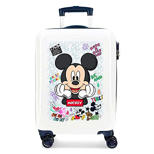 Disney Mickey Be Cool Maleta de cabina Blanco 38x55x20 cms Rígida ABS Cierre de combinación lateral 34L 2 kgs 4 Ruedas dobles Equipaje de Mano