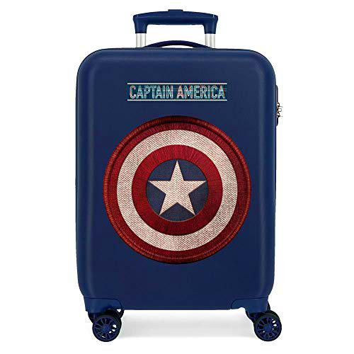 Marvel Los Vengadores Captain America Maleta de Cabina Azul 38x55x20 cms Rígida ABS Cierre combinación 34L 2,6Kgs 4 Ruedas Dobles Equipaje de Mano