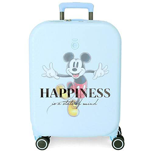 Disney Mickey Happiness Maleta de Cabina Azul 40x55x20 cms Rígida ABS Cierre TSA Integrado 37L 3,22 kgs 4 Ruedas Dobles Equipaje de Mano