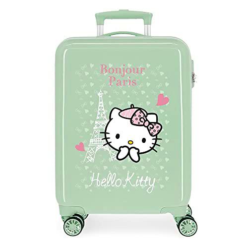 Hello Kitty Paris Maleta de Cabina Verde 38x55x20 cms Rígida ABS Cierre de combinación Lateral 34L 2 kgs 4 Ruedas Dobles Equipaje de Mano