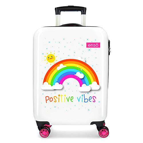 Enso Arcoiris Positive Vives Maleta de Cabina Blanco 38x55x20 cms Rígida ABS Cierre combinación 35L 2,3Kgs 4 Ruedas Equipaje de Mano