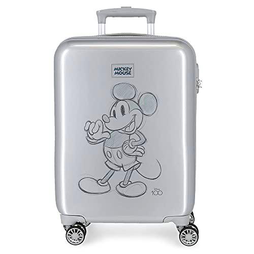 Disney Mickey 100 Maleta de Cabina Gris 37x55x20 cms Rígida ABS Cierre de combinación Lateral 34L 2 kgs 4 Ruedas Dobles Equipaje de Mano