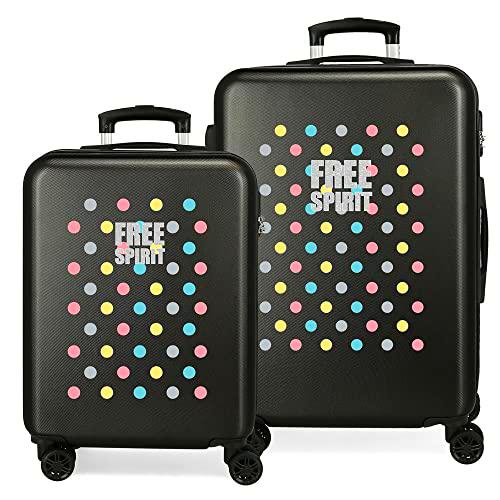 Movom Free Dots Juego de Maletas 55/68 cm Rígida ABS Cierre combinación 104 L 4 Ruedas Dobles Equipaje de Mano, Negro