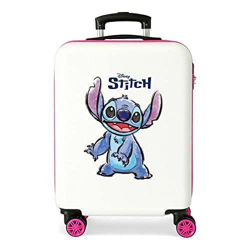 Disney Adorable Stitch Maleta de Cabina Blanco 38x55x20 cms Rígida ABS Cierre de combinación Lateral 35L 2 kgs 4 Ruedas Dobles Equipaje Mano