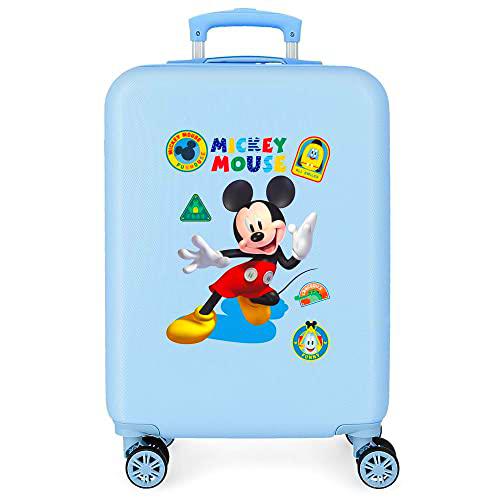 Disney Mickey All Smile Maleta de Cabina Azul 38x55x20 cms Rígida ABS Cierre de combinación Lateral 35L 2 kgs 4 Ruedas Dobles Equipaje Mano