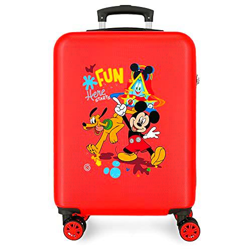 Disney Mickey Here Starts Maleta de Cabina Rojo 38x55x20 cms Rígida ABS Cierre de combinación Lateral 35L 2 kgs 4 Ruedas Dobles Equipaje Mano