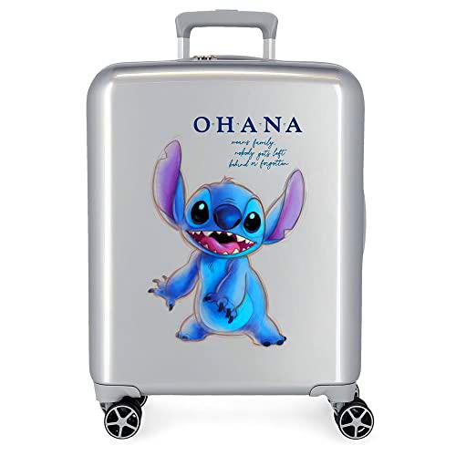 Disney 100 Stitch Maleta de Cabina Gris 40x55x20 cms Rígida ABS Cierre TSA Integrado 38,4L 2 kgs 4 Ruedas Dobles Equipaje Mano