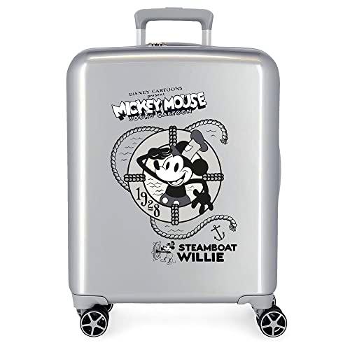 Disney 100 Mickey Steamboad Maleta de Cabina Gris 40x55x20 cms Rígida ABS Cierre TSA Integrado 38,4L 2 kgs 4 Ruedas Dobles Equipaje Mano