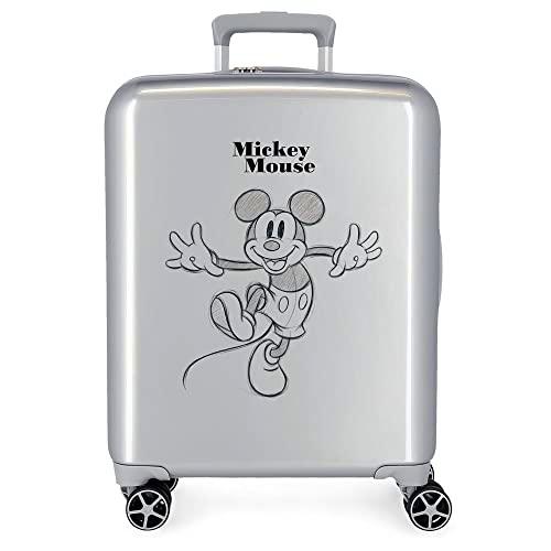 Disney 100 Mickey Joyful Happy Maleta de Cabina Gris 40x55x20 cms Rígida ABS Cierre TSA Integrado 38,4L 2 kgs 4 Ruedas Dobles Equipaje Mano