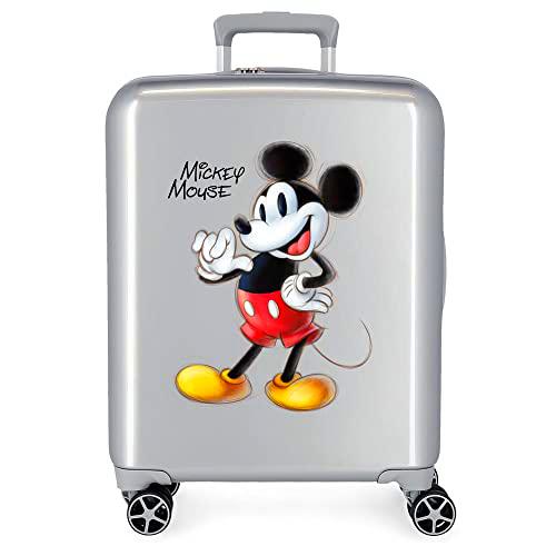 Disney 100 Mickey Joyful Maleta de Cabina Gris 40x55x20 cms Rígida ABS Cierre TSA Integrado 38,4L 2 kgs 4 Ruedas Dobles Equipaje Mano