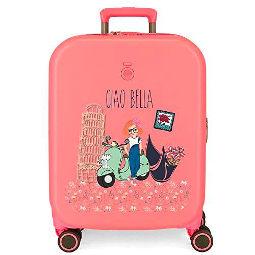 Enso Ciao Bella Maleta de Cabina Rosa 40x55x20 cms Rígida ABS Cierre TSA Integrado 37L 2,74 kgs 4 Ruedas Dobles Equipaje Mano