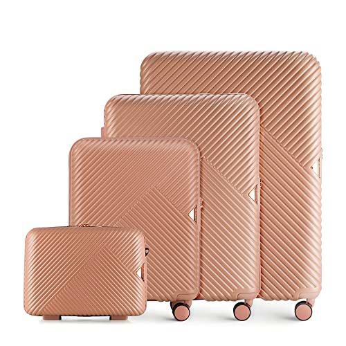 WITTCHEN Maleta de Viaje Equipaje de Mano Maleta de Cabina Maleta rígida de policarbonato con 4 Ruedas giratorias Cerradura de combinación Asa telescópica GL Style Line Set 4 Maletas Rosa