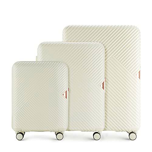 WITTCHEN Maleta de Viaje Equipaje de Mano Maleta de Cabina Maleta rígida de policarbonato con 4 Ruedas giratorias Cerradura de combinación Asa telescópica GL Style Line Set 3 Maletas Blanco