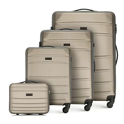 WITTCHEN Maleta de Viaje Equipaje de Mano Maleta de Cabina Maleta de ABS con 4 Ruedas giratorias Cerradura de combinación Asa telescópica Globe Line Set 4 Maletas Champagne