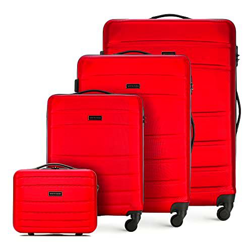 WITTCHEN Maleta de Viaje Equipaje de Mano Maleta de Cabina Maleta de ABS con 4 Ruedas giratorias Cerradura de combinación Asa telescópica Globe Line Set 4 Maletas Rojo