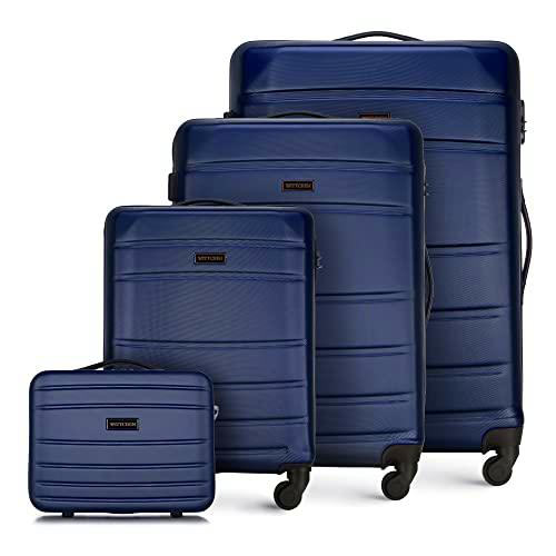 WITTCHEN Maleta de Viaje Equipaje de Mano Maleta de Cabina Maleta de ABS con 4 Ruedas giratorias Cerradura de combinación Asa telescópica Globe Line Set 4 Maletas Azul Oscuro