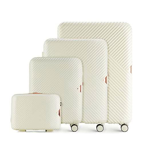 WITTCHEN Maleta de Viaje Equipaje de Mano Maleta de Cabina Maleta rígida de policarbonato con 4 Ruedas giratorias Cerradura de combinación Asa telescópica GL Style Line Set de 4 Maletas Blanco