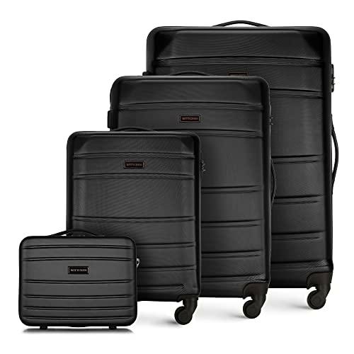 WITTCHEN Maleta de Viaje Equipaje de Mano Maleta de Cabina Maleta de ABS con 4 Ruedas giratorias Cerradura de combinación Asa telescópica Globe Line Set 4 Maletas Negro