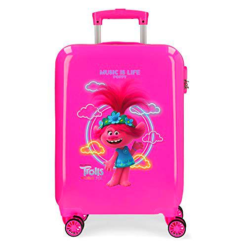 Trolls Music is Life Maleta de Cabina Rosa 38x55x20 cms Rígida ABS Cierre combinación 34L 2,6Kgs 4 Ruedas Dobles Equipaje de Mano