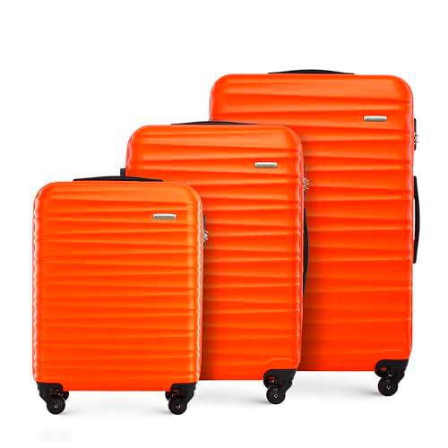 WITTCHEN Maleta de Viaje Equipaje de Mano Maleta de Cabina Maleta de ABS con 4 Ruedas giratorias Cerradura de combinación Asa telescópica Groove Line Set 3 Maletas Naranja