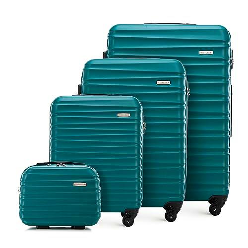 WITTCHEN Maleta de Viaje Equipaje de Mano Maleta de Cabina Maleta de ABS con 4 Ruedas giratorias Cerradura de combinación Asa telescópica Groove Line Set 4 Maletas Verde